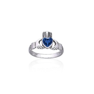 Irish Claddagh Ring with Sapphire Gem