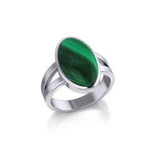 Large Oval Inlaid Malachite Stone Ring 