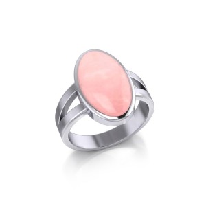 Large Oval Inlaid Pink Shell Stone Ring 