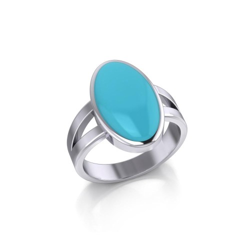 Large Oval Inlaid Turquoise Stone Ring 
