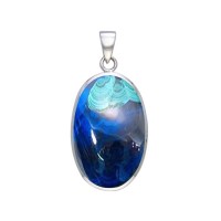 Large Silver Oval Inlay Azurite Pendant