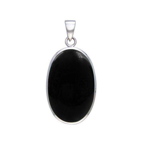 Large Silver Oval Inlay Black Onyx Pendant