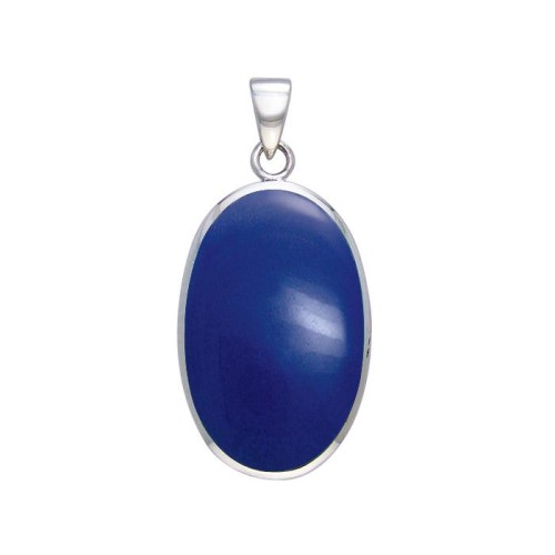 Large Silver Oval Inlay Lapis Pendant