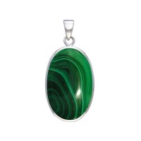 Large Silver Oval Inlay Malachite Pendant