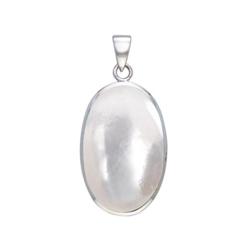 Large Silver Oval Inlay Mother of Pearl Pendant