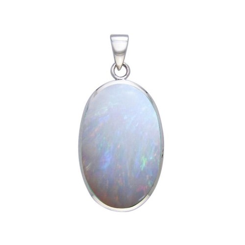 Large Silver Oval Inlay Opal Pendant