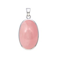 Large Silver Oval Inlay Pink Shell Pendant