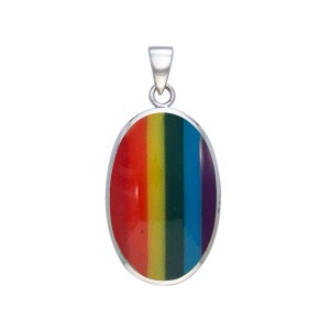 Large Silver Oval Inlay Rainbow Pendant