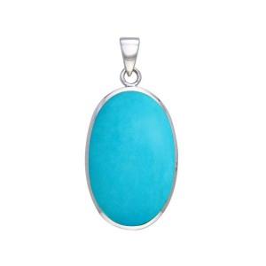 Large Silver Oval Inlay Turquoise Pendant