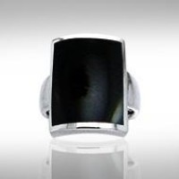 Large Rectangle Inlaid Black Onyx Stone Ring 