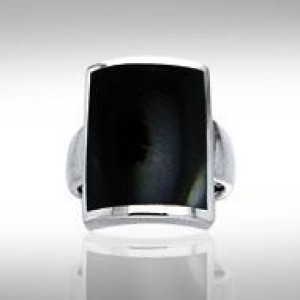 Large Rectangle Inlaid Black Onyx Stone Ring 