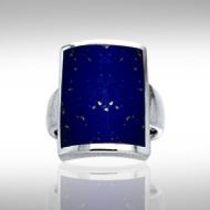 Large Rectangle Inlaid Lapis Stone Ring 