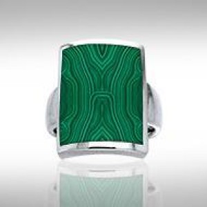 Large Rectangle Inlaid Malachite Stone Ring 