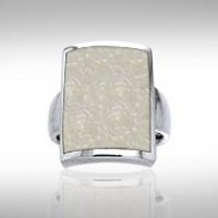 Large Rectangle Inlaid Mother of Pearl Stone Ring 