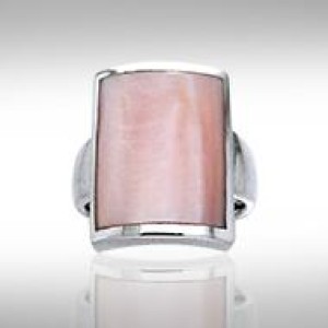 Large Rectangle Inlaid Pink Shell Stone Ring 