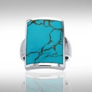 Large Rectangle Inlaid Turquoise Stone Ring 