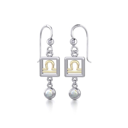 Libra Zodiac Sign Earrings with Opal