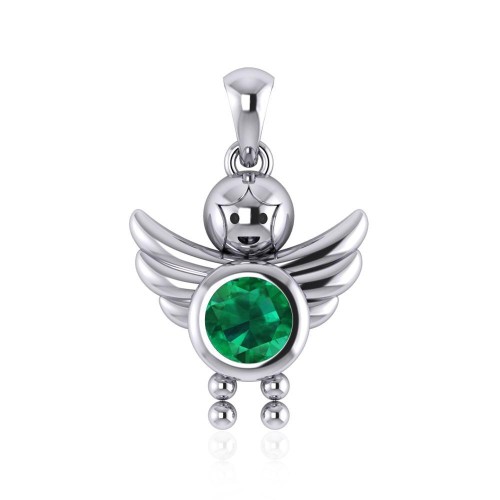 Little Angel Boy Emerald Birthstone Pendant
