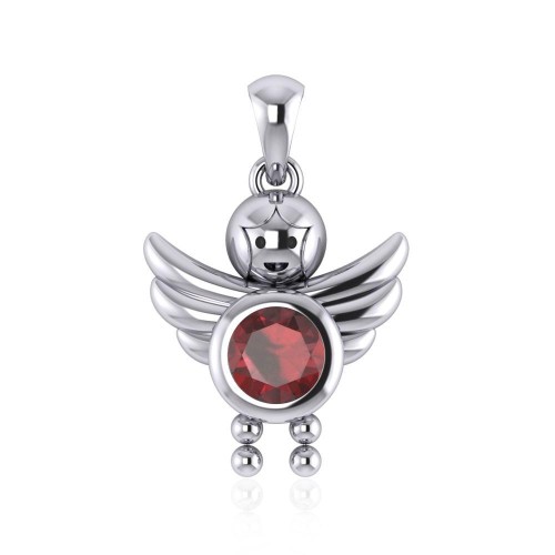 Little Angel Boy Garnet Birthstone Pendant