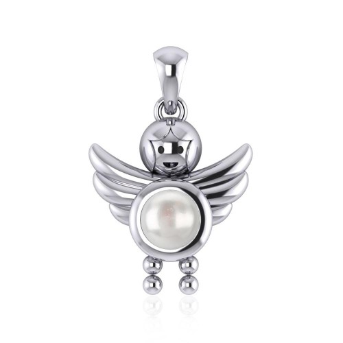 Little Angel Boy Mother of Pearl Birthstone Pendant