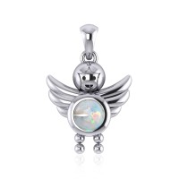 Little Angel Boy Opal Birthstone Pendant