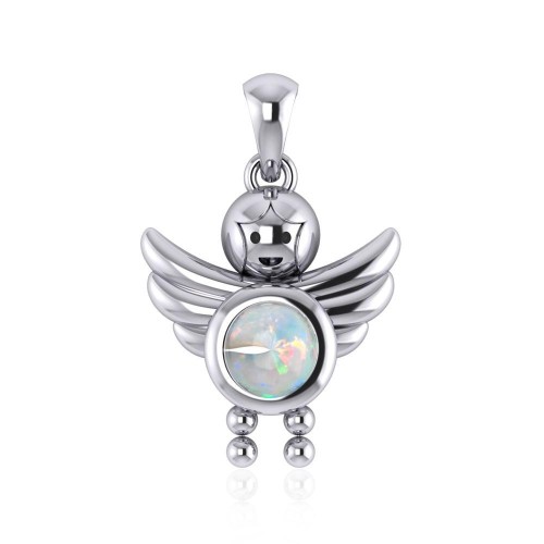 Little Angel Boy Opal Birthstone Pendant