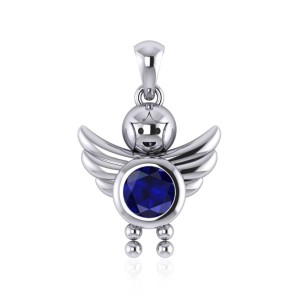 Little Angel Boy Sapphire Birthstone Pendant