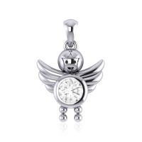 Little Angel Boy White Cubic Zirconia Birthstone Pendant