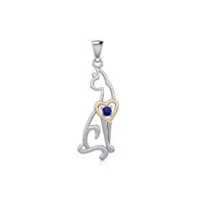 Lovely Heart Cat Pendant with Sapphire
