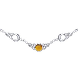 Magick Moon Silver Necklace with Amber Gem