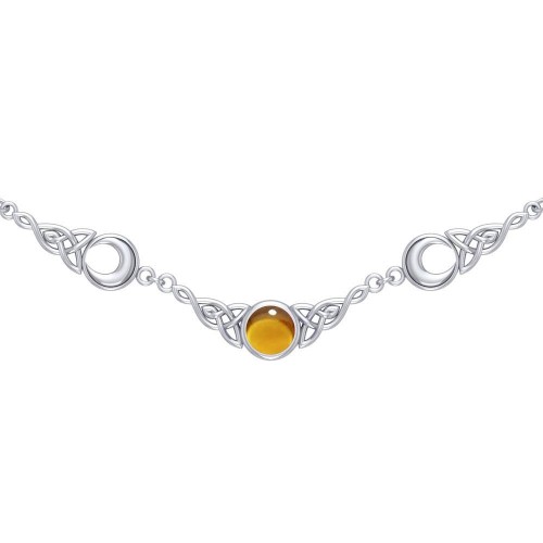 Magick Moon Silver Necklace with Amber Gem