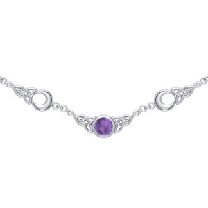 Magick Moon Silver Necklace with Amethyst Gem