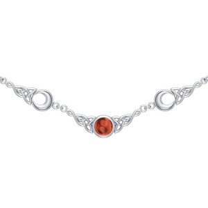 Magick Moon Silver Necklace with Garnet Gem