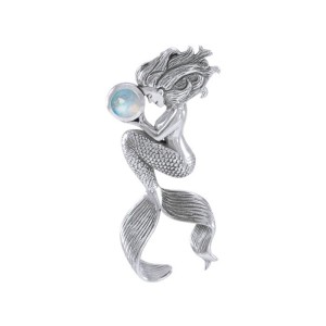 Mermaids Oracle Silver Pendant with Rainbow Moonstone Gemstone