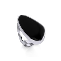Modern Abstract Inlaid Black Onyx Ring 