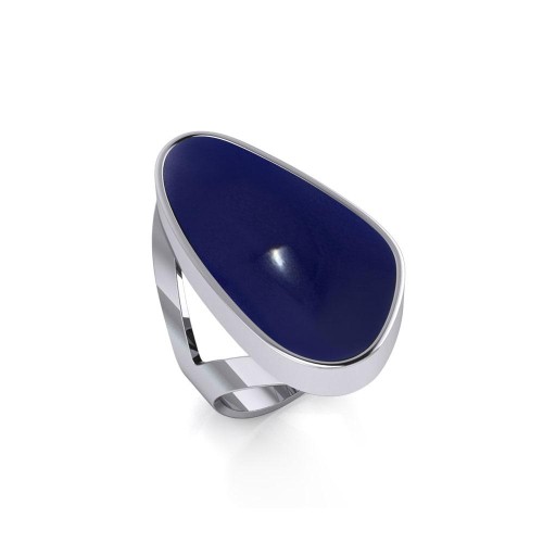 Modern Abstract Inlaid Lapis Ring 