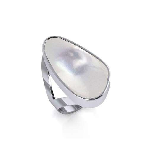 Modern Abstract Inlaid Mother of Pearl Ring 