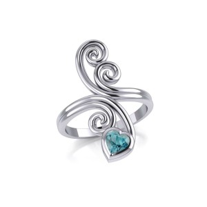 Modern Abstract Ring with Heart Blue Topaz Gemstone