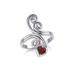 Modern Abstract Ring with Heart Garnet Gemstone