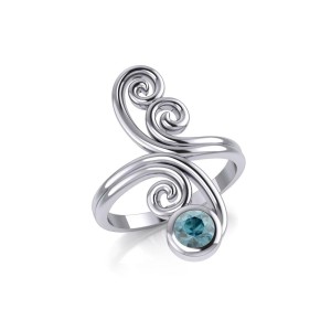 Modern Abstract Ring with Round Blue Topaz Gemstone