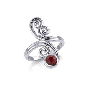 Modern Abstract Ring with Round Garnet Gemstone