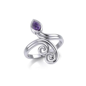 Modern Abstract Ring with Teardrop Amethyst Gemstone