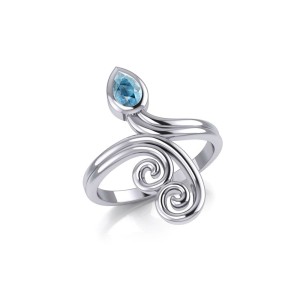 Modern Abstract Ring with Teardrop Blue Topaz Gemstone