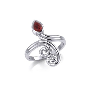 Modern Abstract Ring with Teardrop Garnet Gemstone