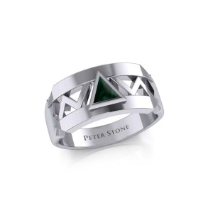 Modern Band Ring with Inlaid Malachite Recovery Symbol