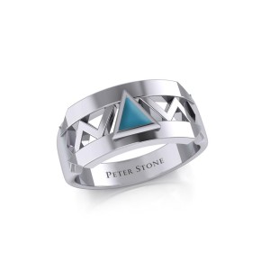 Modern Band Ring with Inlaid Turquoise Recovery Symbol