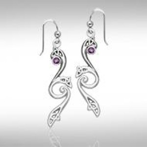 Modern Celtic Triquetra Amethyst Dangle Earrings