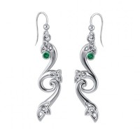 Modern Celtic Triquetra Emerald Dangle Earrings