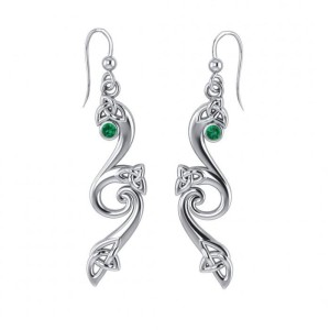 Modern Celtic Triquetra Emerald Dangle Earrings