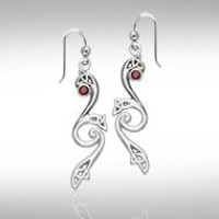 Modern Celtic Triquetra Garnet Dangle Earrings